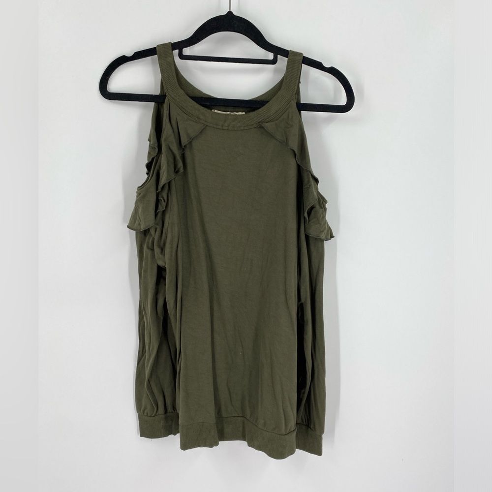 Express Green Ruffled cut out shoulder Long Sleeve Top size M